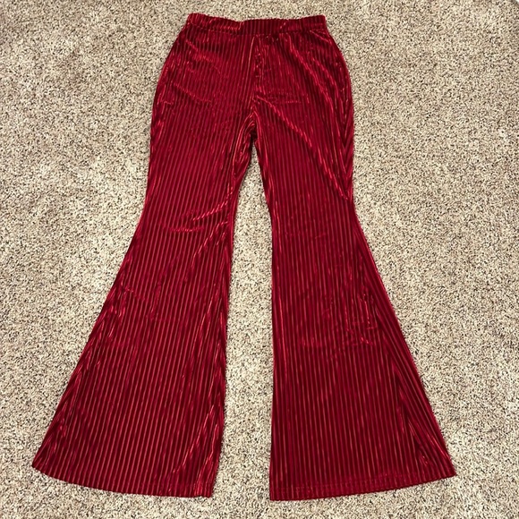 SHEIN Pants - Shein crushed velvet striped flare pants